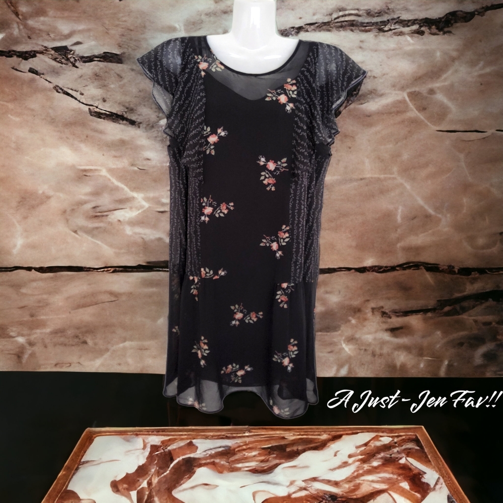 BCBGENERATION!! Popular 2pc Ensemble Black Floral Midi Dress!! A Just-Jen Fav!💖 - Picture 2 of 11